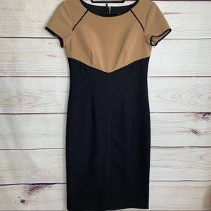 ANN TAYLOR Black and Khaki Cap Sleeve Fitted Dress